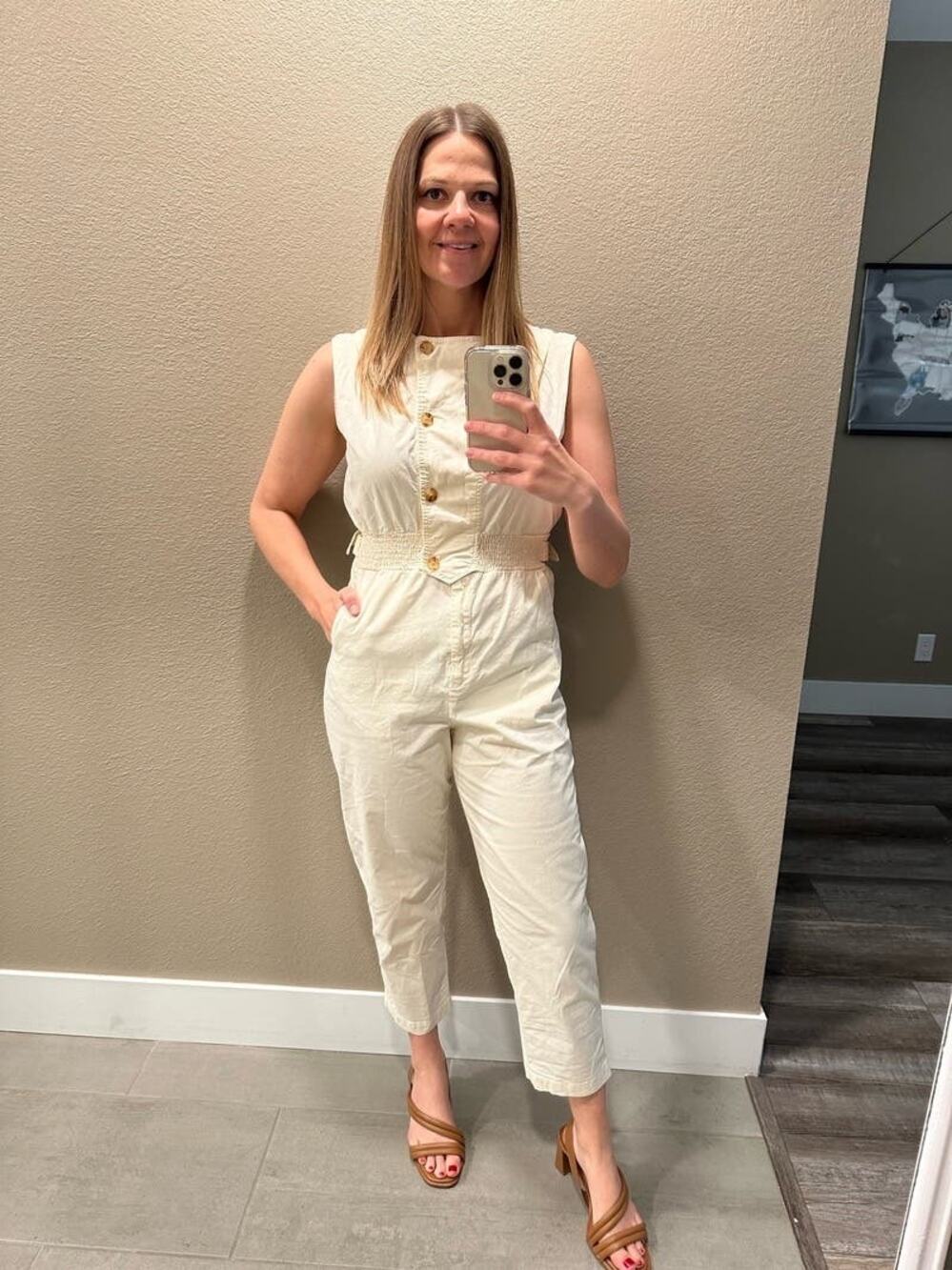 THAKOON COLLECTIVE Off-White Cotton Blend Sleeveless Jumpsuit Size 12